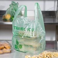 Green Herc Biodegradable Plastic T-Shirt Bag - 1/6 Size - 500/Case