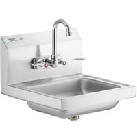 Regency 17 1/4 inch x 15 1/4 inch Wall Mounted Hand Sink with Gooseneck Faucet and Wrist Blades