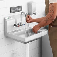 Regency 17 1/4 inch x 15 1/4 inch Wall Mounted Hand Sink with Gooseneck Faucet and Wrist Blades