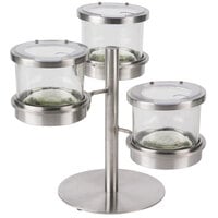 Cal-Mil 1855-4-55HL Mixology Stainless Steel Tiered 3 Jar Display for 16 oz. Jars with Hinged Lids - 14 inch x 11 inch x 11 1/4 inch