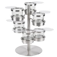 Cal-Mil 1858-5-55HL Mixology Stainless Steel Tiered 6 Jar Rotating Display for 32 oz. Jars with Hinged Lids - 16 inch x 12 inch x 11 1/4 inch
