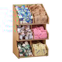 Cal-Mil 2054-60 Bamboo 3 Tier, 6 Bin Condiment Display with Clear Bin Face - 10 1/4" x 6 3/4" x 16 1/2"