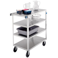 Lakeside 354 Medium-Duty Stainless Steel Four Shelf Utility Cart with 3 Edges Up and 1 Down - 35" x 19 3/8" x 36 7/8"
