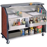 Lakeside 886RM 63 1/2" Stainless Steel Portable Bar with Red Maple Laminate Finish, 2 Removable 7-Bottle Speed Rails, and 2 40 lb. Ice Bins