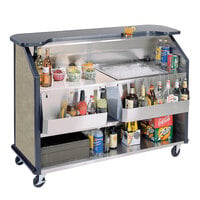 Lakeside 887BS 63 1/2 inch Stainless Steel Portable Bar with Beige Suede Laminate Finish, 2 Removable 7-Bottle Speed Rails, and 40 lb. Ice Bin