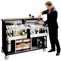 Lakeside 889B 63 1/2" Stainless Steel Portable Bar with Black Laminate Finish, 2 Removable 7-Bottle Speed Rails, and 70 lb. Ice Bin