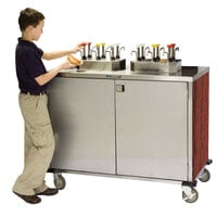 Lakeside 70200RM Stainless Steel EZ Serve 8 Pump Condiment Cart with Red Maple Finish - 27 1/2" x 50 1/4" x 47"