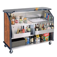Lakeside 887VC 63 1/2 inch Stainless Steel Portable Bar with Victorian Cherry Laminate Finish, 2 Removable 7-Bottle Speed Rails, and 40 lb. Ice Bin