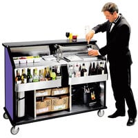 Lakeside 889P 63 1/2" Stainless Steel Portable Bar with Purple Laminate Finish, 2 Removable 7-Bottle Speed Rails, and 70 lb. Ice Bin