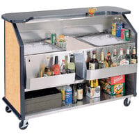Lakeside 886HRM 63 1/2" Stainless Steel Portable Bar with Hard Rock Maple Laminate Finish, 2 Removable 7-Bottle Speed Rails, and 2 40 lb. Ice Bins