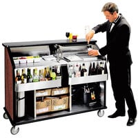 Lakeside 889RM 63 1/2" Stainless Steel Portable Bar with Red Maple Laminate Finish, 2 Removable 7-Bottle Speed Rails, and 70 lb. Ice Bin