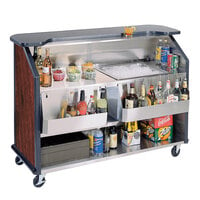 Lakeside 887RM 63 1/2" Stainless Steel Portable Bar with Red Maple Laminate Finish, 2 Removable 7-Bottle Speed Rails, and 40 lb. Ice Bin