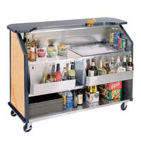 Lakeside 887HRM 63 1/2" Stainless Steel Portable Bar with Hard Rock Maple Laminate Finish, 2 Removable 7-Bottle Speed Rails, and 40 lb. Ice Bin