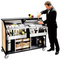 Lakeside 889HRM 63 1/2 inch Stainless Steel Portable Bar with Hard Rock Maple Laminate Finish, 2 Removable 7-Bottle Speed Rails, and 70 lb. Ice Bin