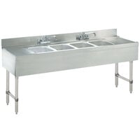 Advance Tabco CRB-74C Lite Four Compartment Stainless Steel Bar Sink with Two 18 inch Drainboards - 84 inch x 21 inch