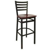 BFM Seating 2160BMHW-SB Lima Metal Ladder Back Barstool with Mahogany Wooden Seat