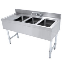Advance Tabco CRB-43R Lite Three Compartment Stainless Steel Bar Sink with 9 inch Drainboard - 48 inch x 21 inch (Right Side Sink)