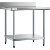 Regency 30" x 36" 18-Gauge 304 Stainless Steel Commercial Work Table with 4" Backsplash and Galvanized Undershelf