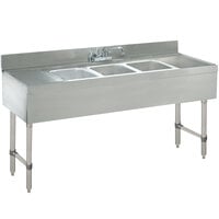 Advance Tabco CRB-73C Lite Three Compartment Stainless Steel Bar Sink with Two 24 inch Drainboards - 84 inch x 21 inch