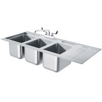 Advance Tabco DBS-43L Three Compartment Stainless Steel Drop-In Bar Sink with 12 inch Drainboard - 21 1/8 inch x 48 5/16 inch (Left Side Sink)