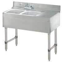 Advance Tabco CRB-42L Lite Two Compartment Stainless Steel Bar Sink with 21 inch Drainboard - 48 inch x 21 inch (Left Side Sink)
