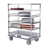 Lakeside 586 Stainless Steel Queen Mary Banquet Cart with (5) 28 inch x 46 inch Shelves - All Shelf Edges Down