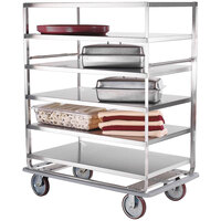 Lakeside 594 Stainless Steel Queen Mary Banquet Cart with (4) 28 inch x 70 inch Shelves - All Shelf Edges Down