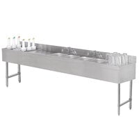 Advance Tabco SLC-84C-L Four Compartment Stainless Steel Bar Sink and Ice Bin Combo - 96 inch x 18 inch (Left Side Ice Bin)