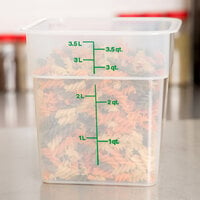 Cambro 4SFSPP190 CamSquare 4 Qt. Translucent Food Storage Container with Kelly Green Graduations