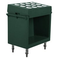 Cambro TDCR12192 Granite Green Tray and Dish Cart with Cutlery Rack and Protective Vinyl Cover