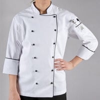 Chef Revival Corporate LJ044 Ladies White Customizable Executive Long Sleeve Coat with Black Piping - L
