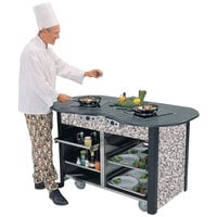 Lakeside 307010GS Creation Station Mobile Stainless Steel Induction Cooking Cart with Gray Sand Laminate Finish - 32 inch x 60 inch x 35 3/4 inch