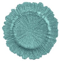 The Jay Companies 1470110-TQ 13 inch Round Reef Turquoise Glass Charger Plate