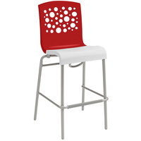 Grosfillex US836414 Tempo Red / White Stacking Resin Barstool - 8/Case