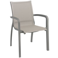 Grosfillex XA644289 / US644289 Sunset Solid Gray / Platinum Gray Outdoor Stacking Armchair - Pack of 4