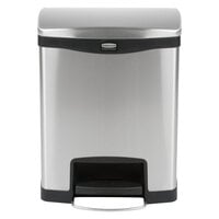 Rubbermaid 1901987 Slim Jim Stainless Steel Black Accent Rectangular Front Step-On Trash Can with Rigid Plastic Dual Liner - 32 Qt. / 8 Gallon