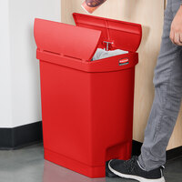 Rubbermaid 1883565 Slim Jim Resin Red Rectangular Step-On Trash Can with Rigid Plastic Liner - 32 Qt. / 8 Gallon