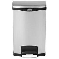 Rubbermaid 1901992 Slim Jim Stainless Steel Black Accent Front Step-On Rectangular Trash Can with Single Rigid Plastic Liner - 52 Qt. / 13 Gallon