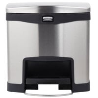 Rubbermaid 1901982 Slim Jim Stainless Steel Black Accent Rectangular Front Step-On Trash Can with Single Rigid Plastic Liner - 16 Qt. / 4 Gallon