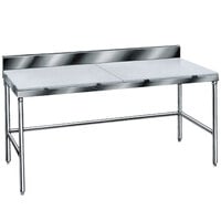 Advance Tabco TSPS-246 Poly Top Work Table 24 inch x 72 inch with 6 inch Backsplash - Open Base