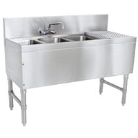 Advance Tabco PRB-19-53L 3 Compartment Prestige Series Underbar Sink with (1) 23 inch Drainboard and Splash Mount Faucet - 20 inch x 60 inch