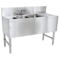 Advance Tabco PRB-19-43L 3 Compartment Prestige Series Underbar Sink with (1) 11" Drainboard and Splash Mount Faucet - 20" x 48"