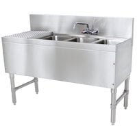 Advance Tabco PRB-19-53R 3 Compartment Prestige Series Underbar Sink with (1) 23 inch Drainboard and Splash Mount Faucet - 20 inch x 60 inch