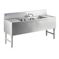 Advance Tabco PRB-19-53C 3 Compartment Prestige Series Underbar Sink with (2) 12" Drainboards and Splash Mount Faucet - 20" x 60"