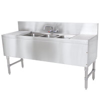 Advance Tabco PRB-19-53C 3 Compartment Prestige Series Underbar Sink with (2) 12" Drainboards and Splash Mount Faucet - 20" x 60"