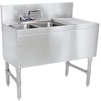 Advance Tabco PRB-19-42L 2 Compartment Prestige Series Underbar Sink with (1) 23 inch Drainboard and Splash Mount Faucet - 20 inch x 48 inch