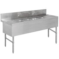 Advance Tabco PRB-19-74C 4 Compartment Prestige Series Underbar Sink with (2) 18 inch Drainboards and (2) Splash Mount Faucets - 20 inch x 84 inch