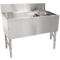 Advance Tabco PRB-24-32R 2 Compartment Prestige Series Underbar Sink with (1) 11 inch Drainboard and Deck Mount Faucet - 25 inch x 36 inch