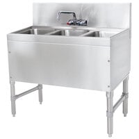 Advance Tabco PRB-19-33C 3 Compartment Prestige Series Underbar Sink with Splash Mount Faucet - 20 inch x 36 inch