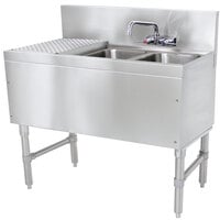 Advance Tabco PRB-19-32R 2 Compartment Prestige Series Underbar Sink with (1) 11" Drainboard and Splash Mount Faucet - 20" x 36"